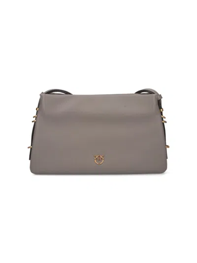 Pinko Taupe Leather Shoulder Bag With Adjustable Strap In Gray