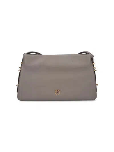 Pinko Taupe Leather Shoulder Bag With Adjustable Strap In Gray
