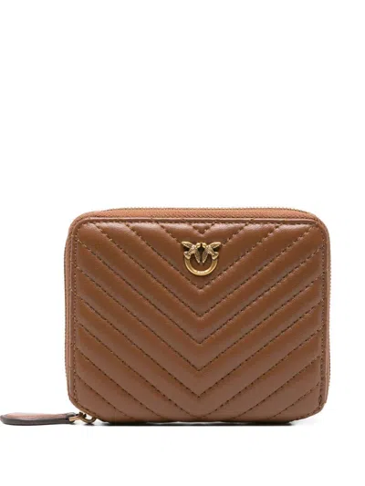 Pinko 'taylor' Quilted Wallet In Brown Leather