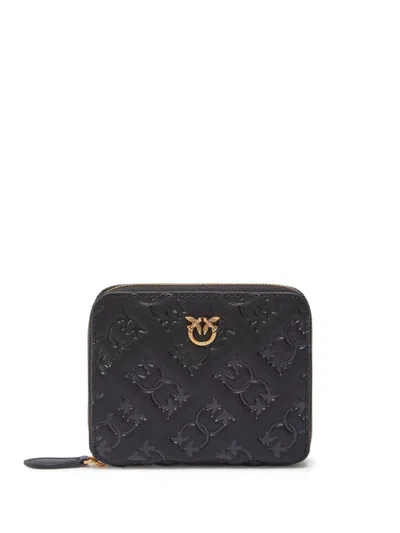Pinko Taylor Love Birds Chevron-quilted Wallet In Black