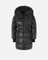 Pinko Technical Canvas Down Jacket With Logo Print In Black