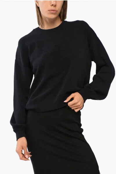 Pinko Technical Cotton Blend Love Birds Crew-neck Sweater With Emb