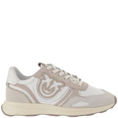 Pinko Technical Fabric And Leather Sneakers With Logo In Gray