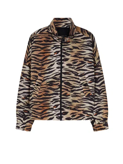 Pinko Technical Fabric Jacket With Animal Print In Brown