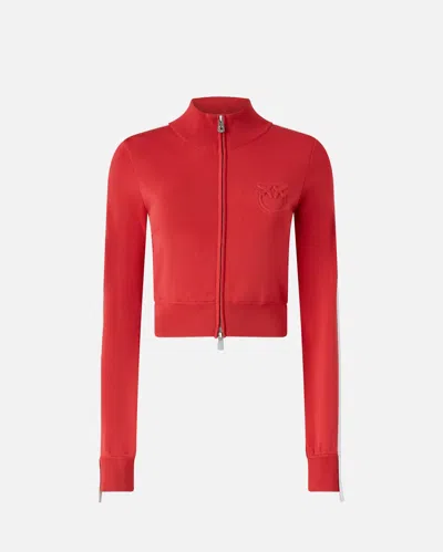 PINKO TECHNICAL FABRIC SHORT SWEATSHIRT WITH RAISED LOGO AND ZIP