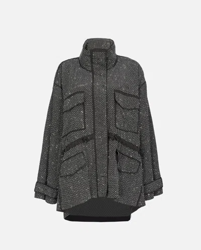 Pinko Technical Parka With Rhinestone-effect Mini Studs In Nero Limousine