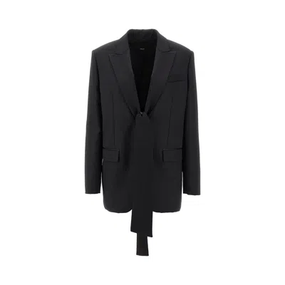Pinko Techno Wool Blazer Jacket With Satin Collar In Black