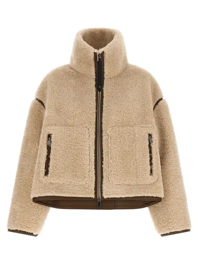 Pinko Cropped Jacket High Collar Shearling Texture In Transparent