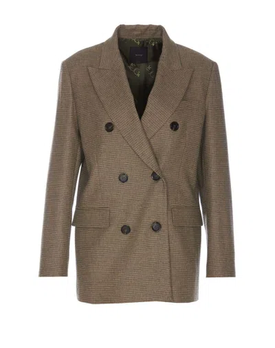 Pinko Tenaglia Double-breasted Wool Blazer In Beige