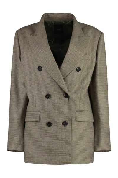 Pinko Tenaglia Double-breasted Wool Blazer In Green