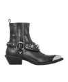 Pinko Texan-style Ankle Boots In Brushed Leather With Metal Toe In Black