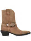 Pinko Texan-style Suede Ankle Boots With Heel In Brown