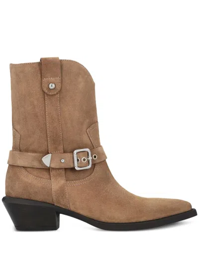 Pinko Tex Suede Ankle Boots In Brown