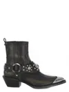 Pinko Tex Distressed Cowboy Ankle Boots  In Black