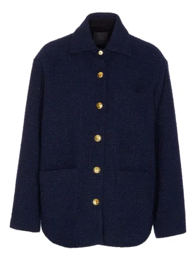 PINKO PINKO TEXTURED DARK BLUE JACKET WITH PATCH POCKETS AND GOLDEN BUTTONS