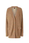 Pinko Textured Knit Sweater With Deep V-neckline In Brown
