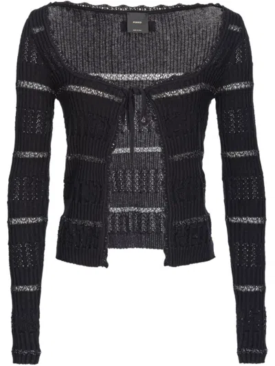 Pinko Textured Knit Sweater With Front Tie In Black