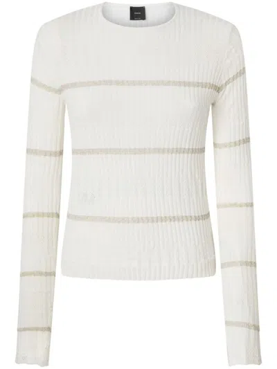Pinko Textured Knit Sweater With Logo Patch And Crew Neck Design In White