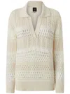 Pinko Textured Knit White Sweater With Stylish Collar In Neutrals