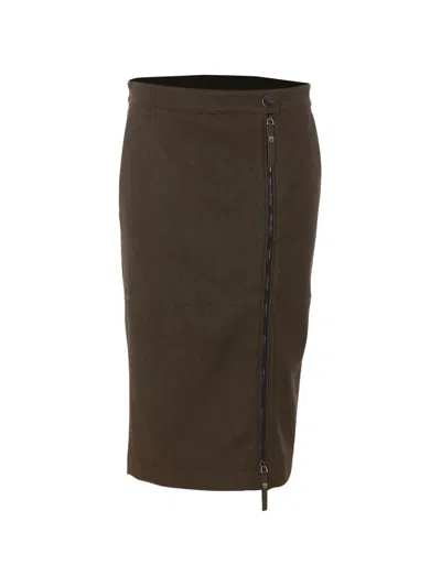 Pinko Textured Leather Midi Skirt With Asymmetric Zip In Brown