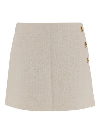 Pinko Wrap-style High-waisted Tweed Miniskirt With Gold-tone Buttons In Neutral