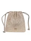 Pinko Textured Rhinestone-embellished Drawstring Bag In Gold