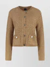 Pinko Textured Sequin Jacket Front Pockets In Brown