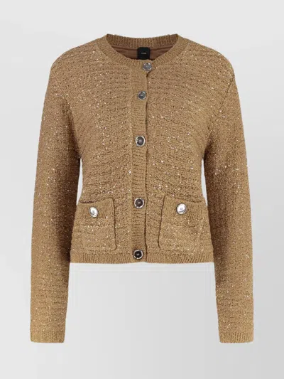 Pinko Textured Sequin Jacket Front Pockets In Brown