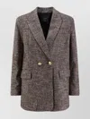 Pinko Textured Tweed Blazer Notched Lapels In Brown
