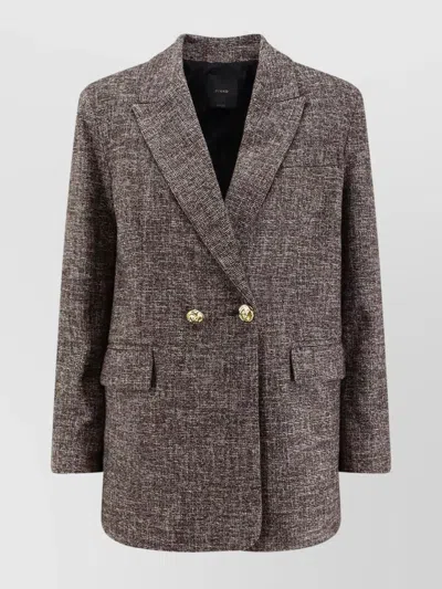 Pinko Textured Tweed Blazer Notched Lapels In Brown