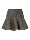 Pinko Textured Tweed Mini Skirt With Flared Ruffled Hem In Brown