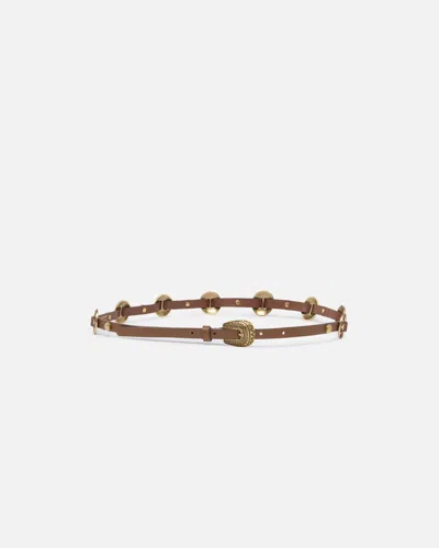 Pinko - Thin Belt With Engraved Metal Plates 1cm - L In Brown