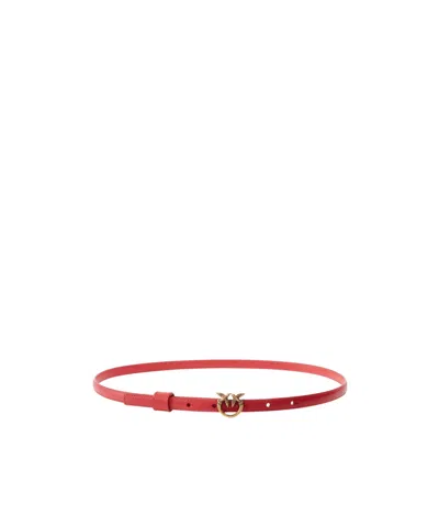 Pinko Thin Belt With Love Birds Buckle, 1cm In Red