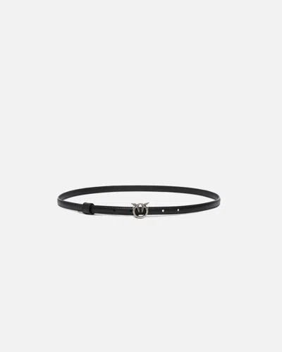 Pinko Thin Belt With Love Birds Buckle In Black-old Silver