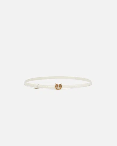 Pinko Thin Belt With Love Birds Buckle In Blanc+blanc-or Antique