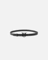 Pinko Thin Colour-block Love Birds Leather Belt 2cm In Limo Black Block Colour