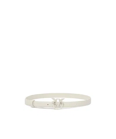 Pinko Thin Colour-block Love Birds Leather Belt 2cm In White