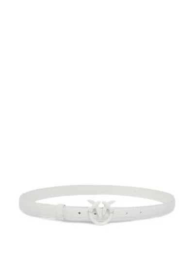 Pinko Thin Colour-block Love Birds Leather Belt In White