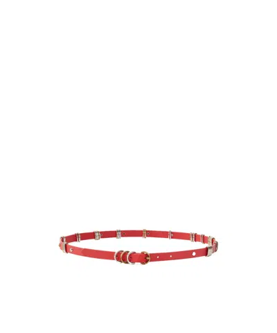 Pinko Thin Leather Belt With Metal Rings, 1.5cm In Red