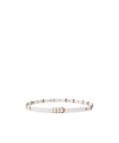 Pinko Thin Leather Belt With Metal Rings, 1.5cm In White