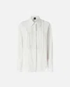 Pinko Thin Striped Shirt With Ruffle In Front In Blanc/noir