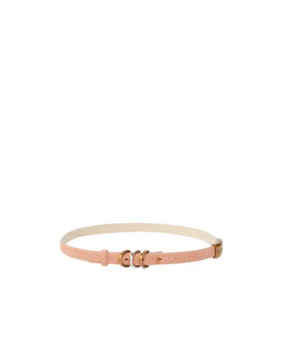 Pinko Thin Suede Belt With Logo-branded Rings, 2cm In Brown