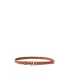 Pinko Thin Suede Belt With Logo-branded Rings, 2cm In Brown