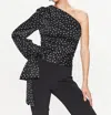 Pinko Thira One Shoulder Blouse In Black/white In Multi