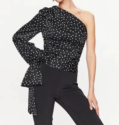 Pinko Thira One Shoulder Blouse In Black/white In Multi