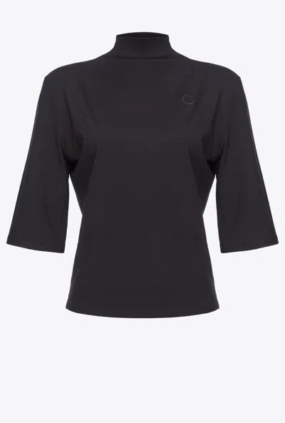 Pinko Three-quarter-sleeved Shirt With Logo Embroidery In Black