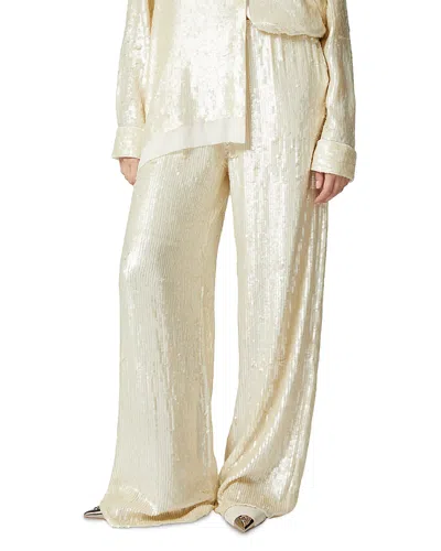 Pinko Tibullo Sequin Wide Leg Pants In Snow White