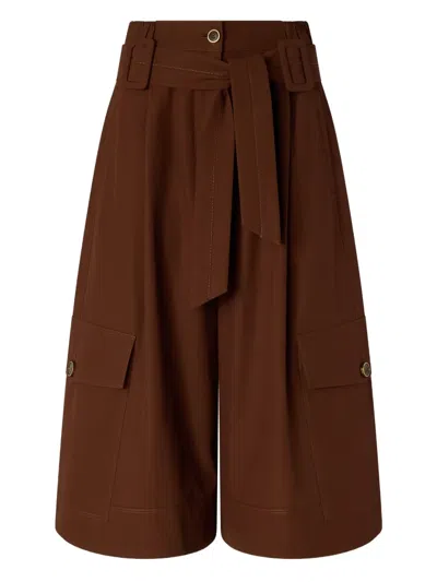 Pinko Tie Belt Cotton Shorts In Brown