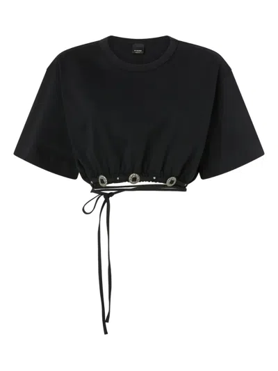 Pinko Tie Cropped T-shirt In Black