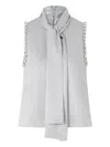 Pinko Enriqueta High-neck Top With Tie-detail Scarf In Gray